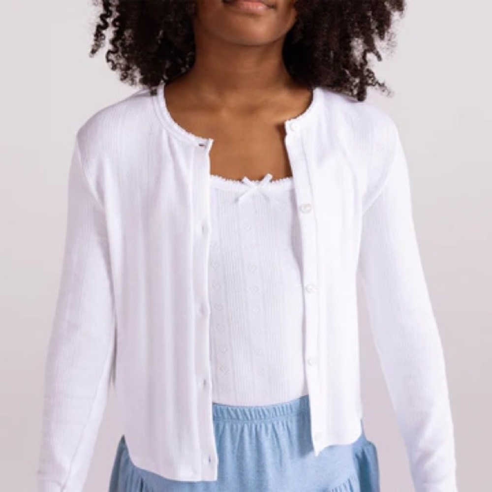 Posh Peanut White Pointelle Cardigan 6-12 Months